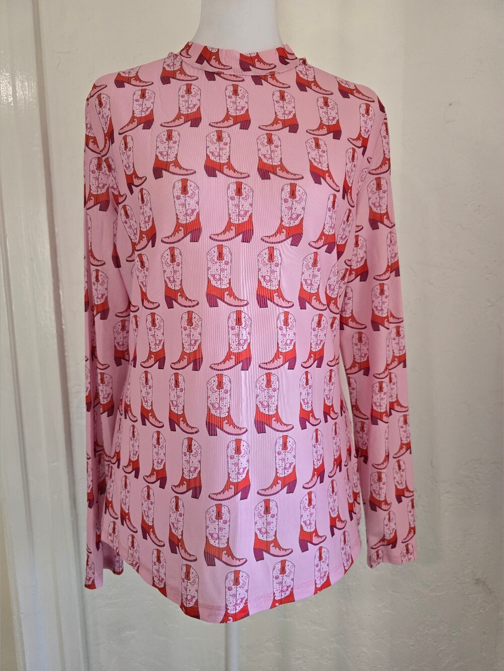 NWOT Pink Boot Mesh Long Sleeve